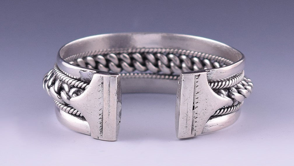 Vintage High Purity Silver Soldered Cuff Bracelet w/ Ropes and Bands 6"