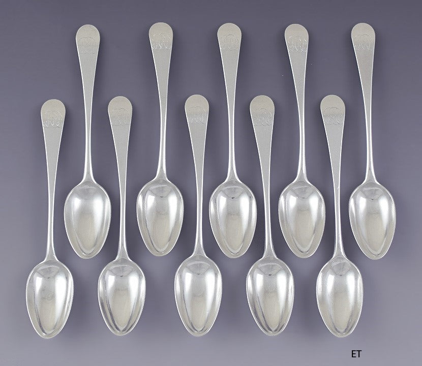 c1780s-1790s Rare set 10 American Coin Silver Spoons by Stephen Emery