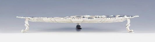 Antique 1756 English Georgian Sterling Silver Footed Salver Tray Griffin Crest