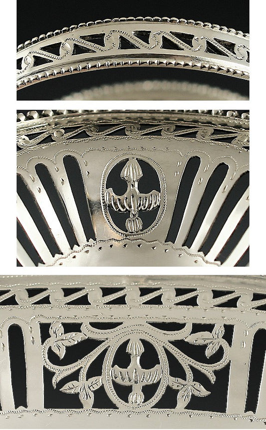 Antique 19th Century Dutch Silver Pierced Swing Handle Basket Dish