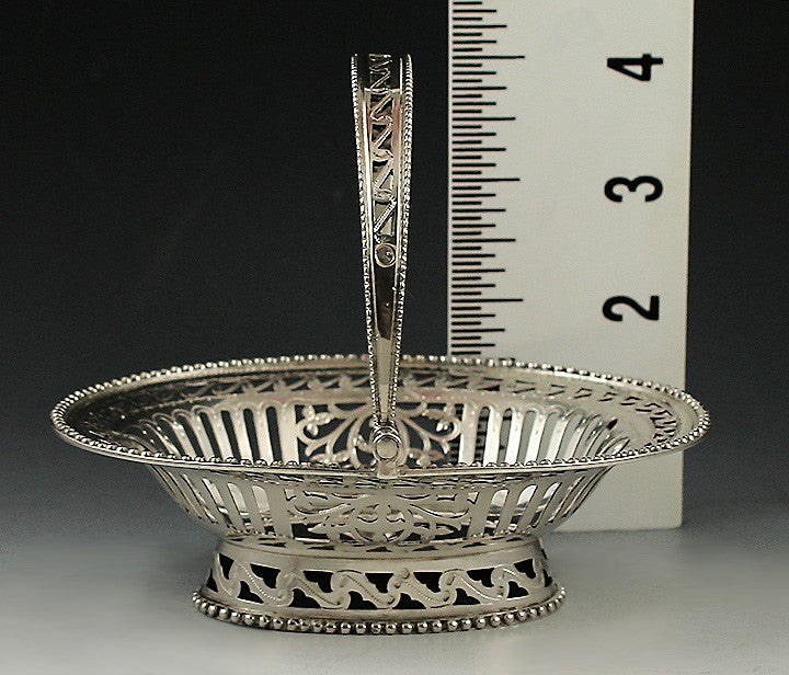 Antique 19th Century Dutch Silver Pierced Swing Handle Basket Dish