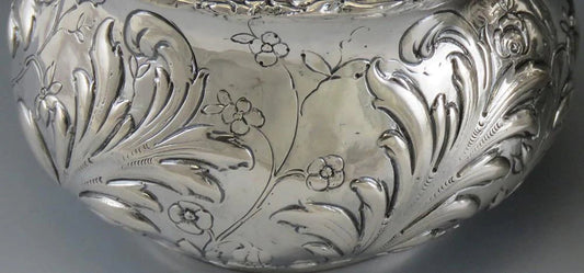 Antique c1890 Hanau German 800 Silver Hand Chased Tea Set Creamer and Sugar Bowl