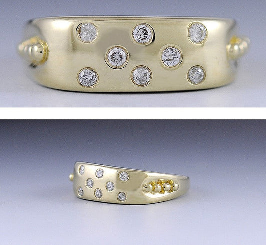 Brilliant 14K Yellow Gold & Gypsy-Set Diamond Ring Size 10.5