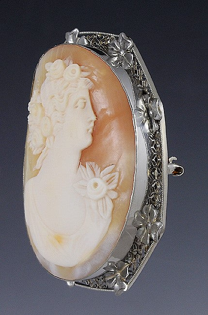 c1915 Beautiful Carved Natural Shell Cameo 14k Filigree Mounting Pin Or Pendant