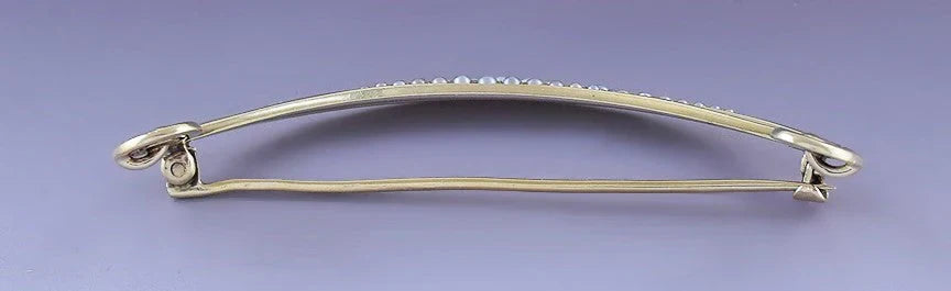 c1900 Lovely 14k Gold Seed Pearl Pin / Brooch / Barrette