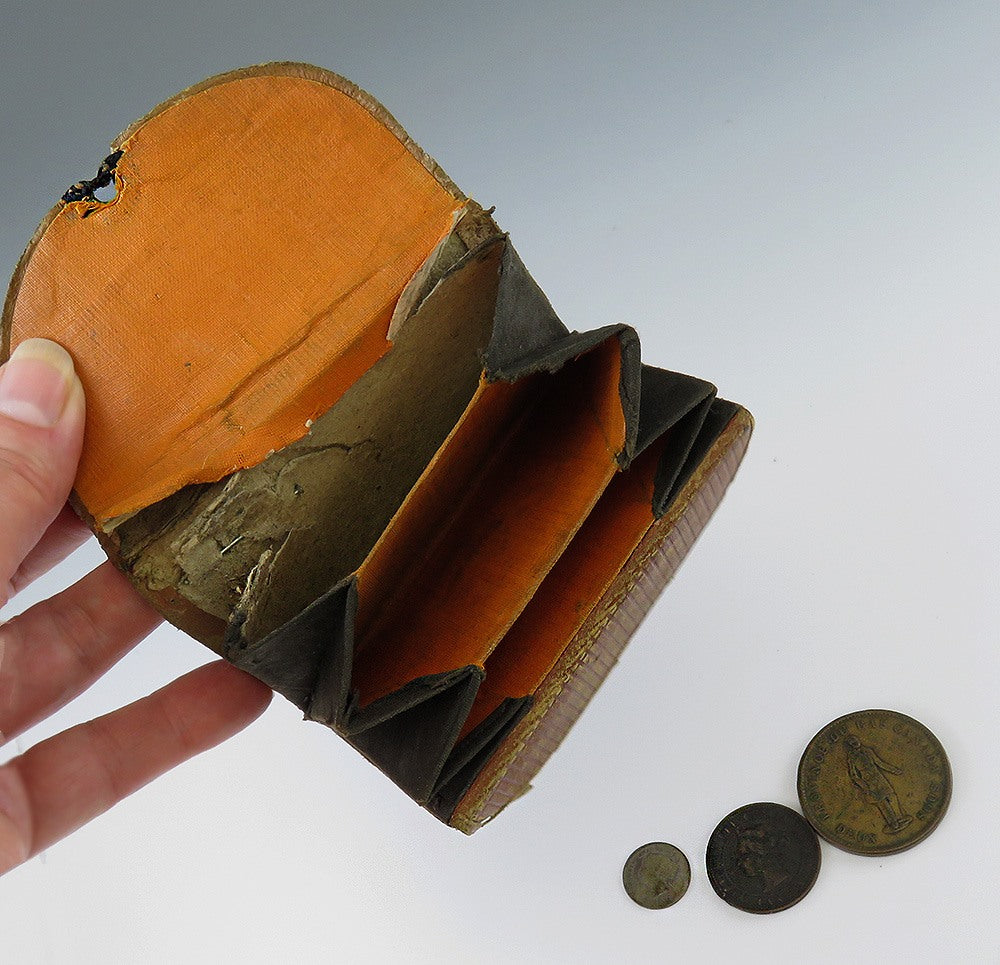 Leather Wallet w 3 Canada Coins Penny Bank Token 1837 One Cent 1876 5 Cent 1872