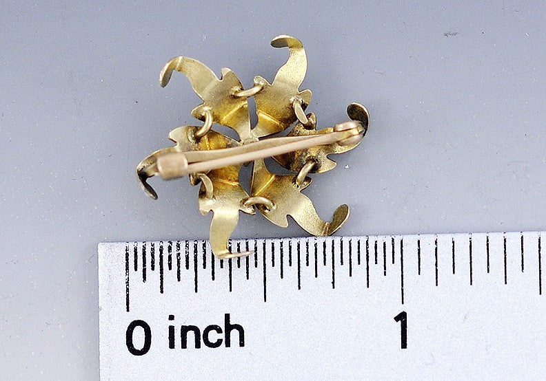 C1890 Victorian Blue Enameled 14k Gold Pearl Swirl Flower Brooch/Pin