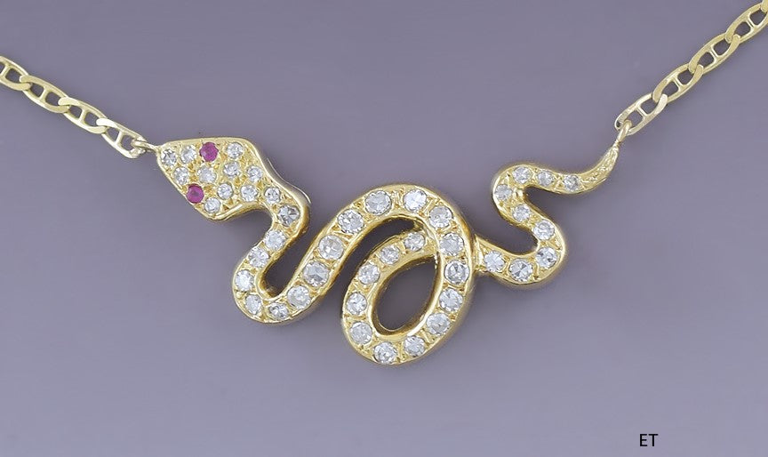 Fabulous Italian 18k Gold & ~.50ct Diamond Snake Serpent Necklace
