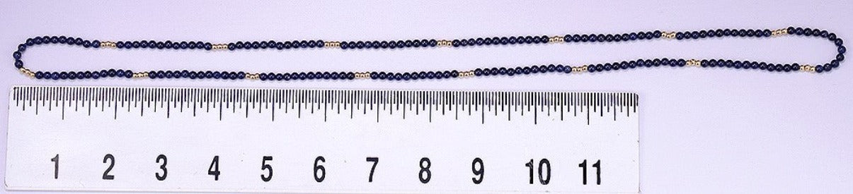 Elegant Long Dark Blue Sodalite Necklace w/ 14k Yellow Gold Beads, 33 inches