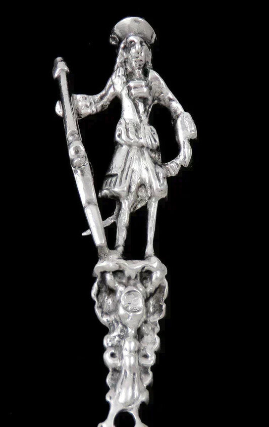 Antique 1888 Dutch Colonial Silver Soldier Pirate Apostle Style Crest Bowl Spoon