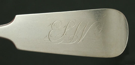 6 American Coin Silver Fiddle Serving Spoons Benjamin1840s