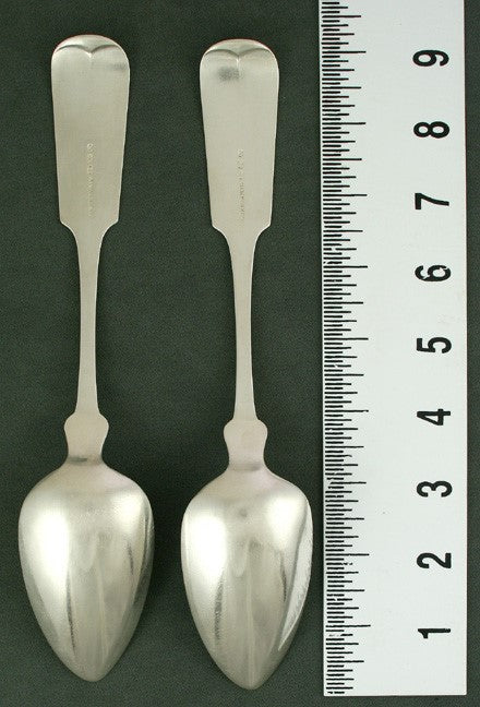 6 American Coin Silver Fiddle Serving Spoons Benjamin1840s
