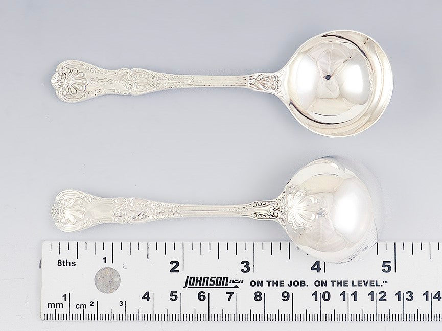 12 Gorham Sterling Silver King George Bouillon Round Soup Spoons 4 3/4"