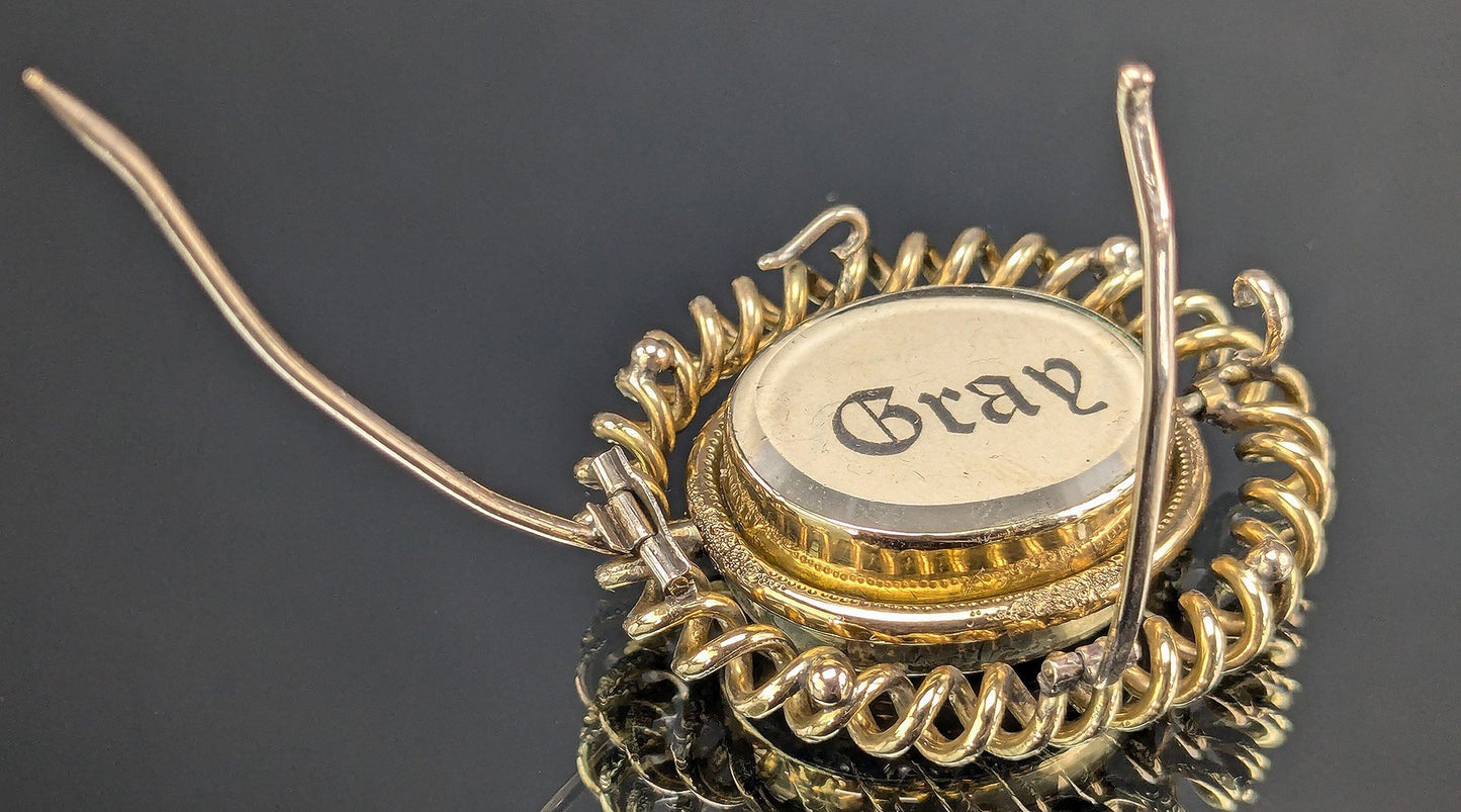 Rare Victorian Swivel Reversible Memorial Goldfilled Pin w/ Names: Gray, Guyot