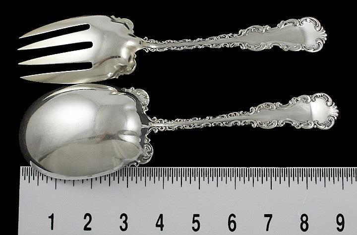 Sterling Silver Whiting Louis XV Salad Serving Fork Spoon Set NO MONO 9"