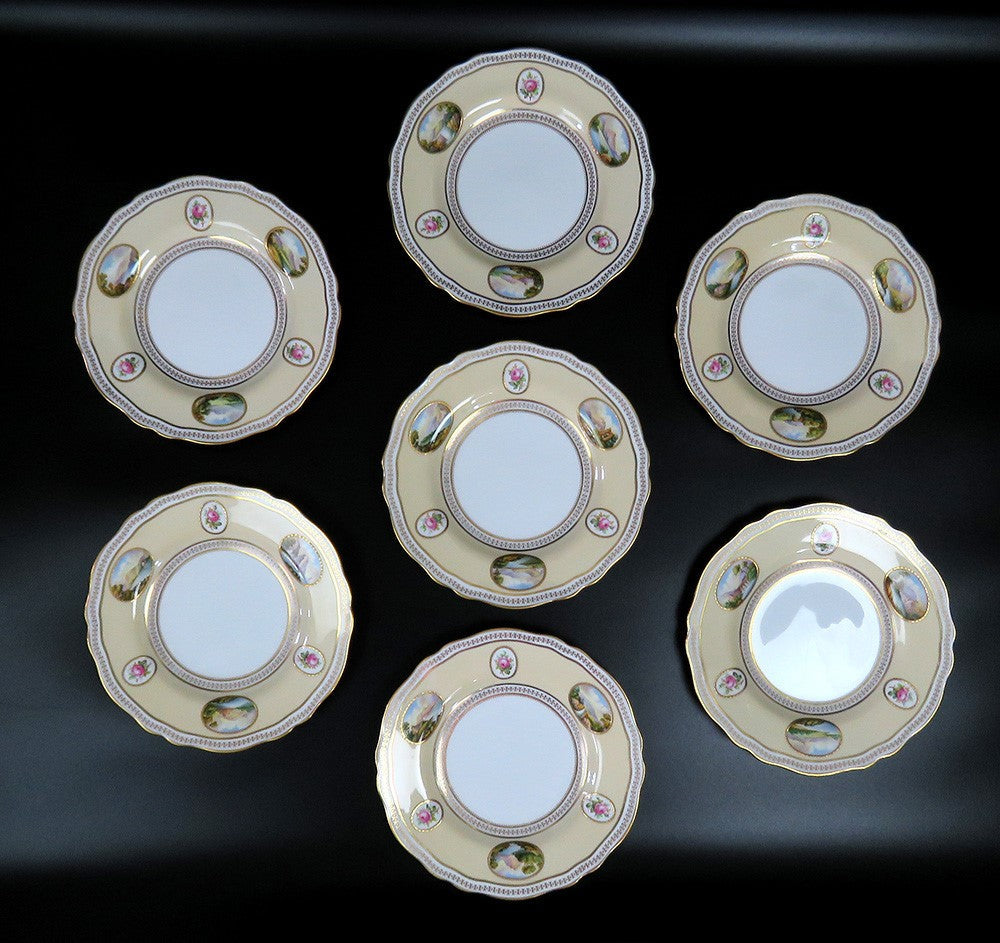 7 Antique 19th Century Spode Copeland England Porcelain Landscape Lunch Plates