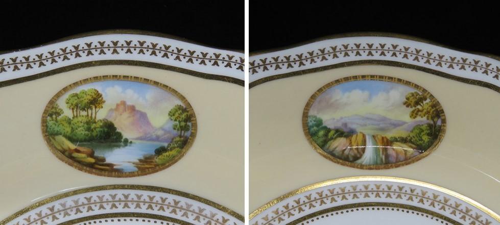7 Antique 19th Century Spode Copeland England Porcelain Landscape Lunch Plates