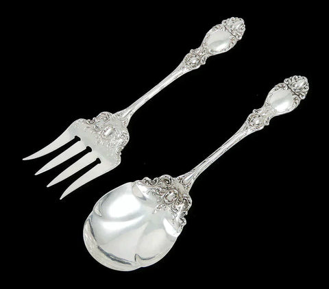 Antique c1900 Sterling Silver Wallace Lucerene Salad Serving Fork Spoon NO MONO