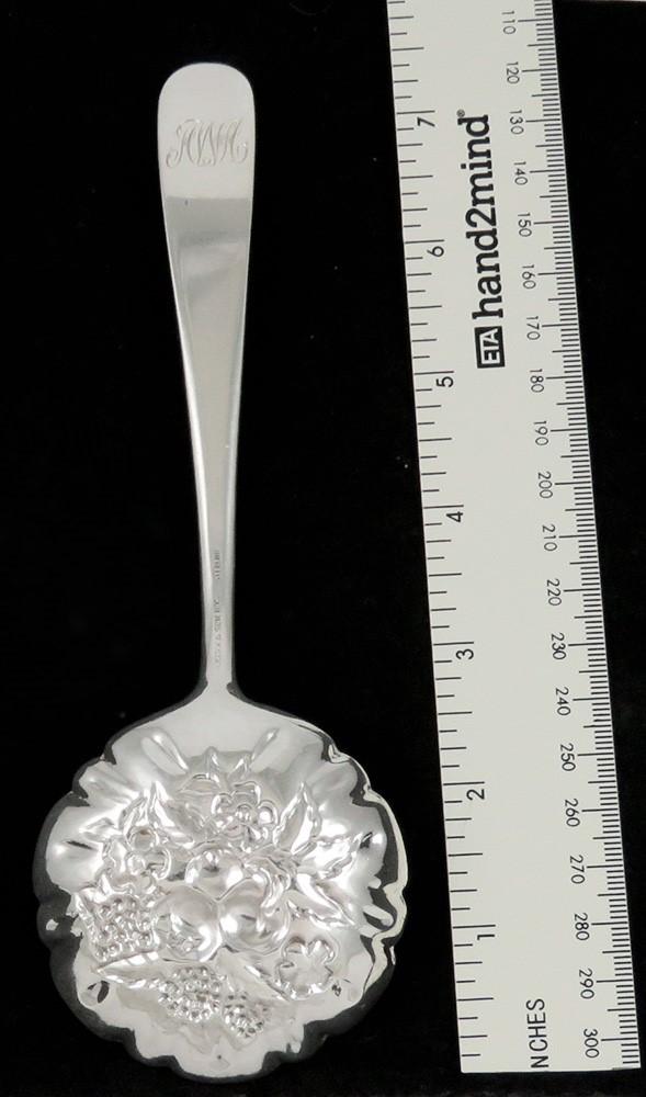 Kirk Repousse Chased Sterling Silver Flower Fruit Berry Serving Spoon 7 1/2"