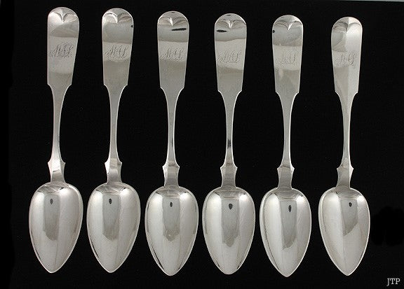 6 American Coin Silver Fiddle Tablespoons Ladomus