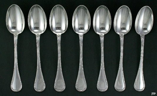 Antique c1905 French Silver Threaded Soup Table Serving Spoons 8 7/8"