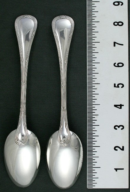 Antique c1905 French Silver Threaded Soup Table Serving Spoons 8 7/8"