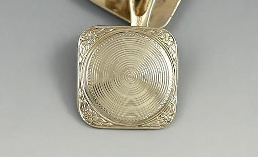 Great C1920 Pair 14k White Gold Machine Turned Engraving Cufflinks