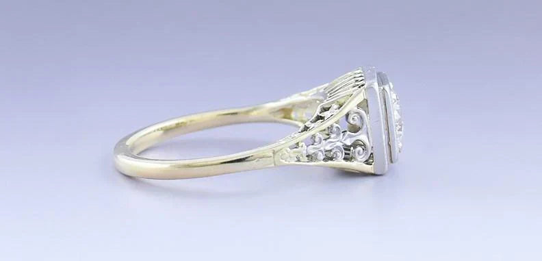 c1930 Classic Vintage 18k Gold & VVS Diamond Filigree Ring sz 5 1/2