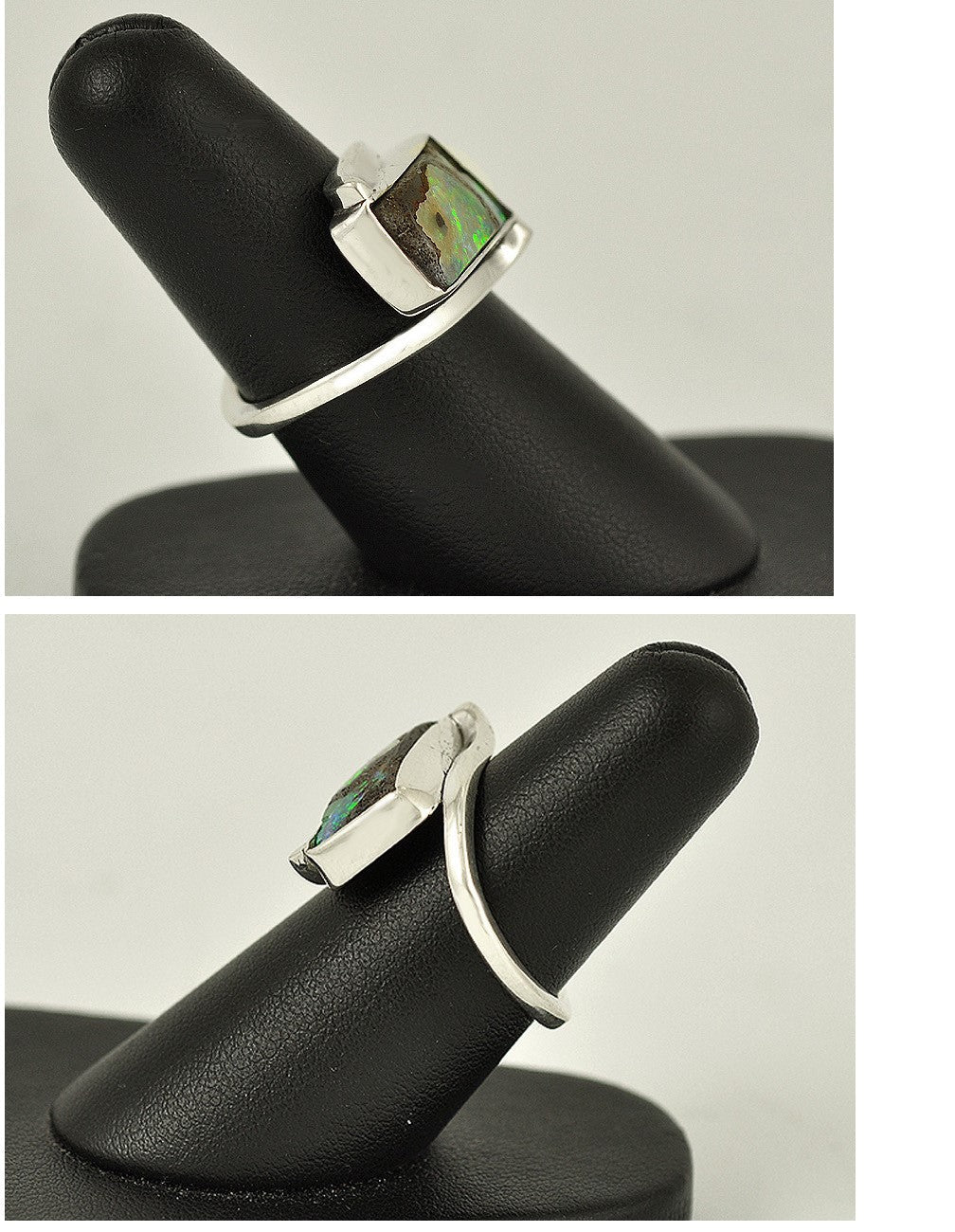 Sterling Silver and Genuine Opal Stone Statement Ring Size 6 Vintage Boho
