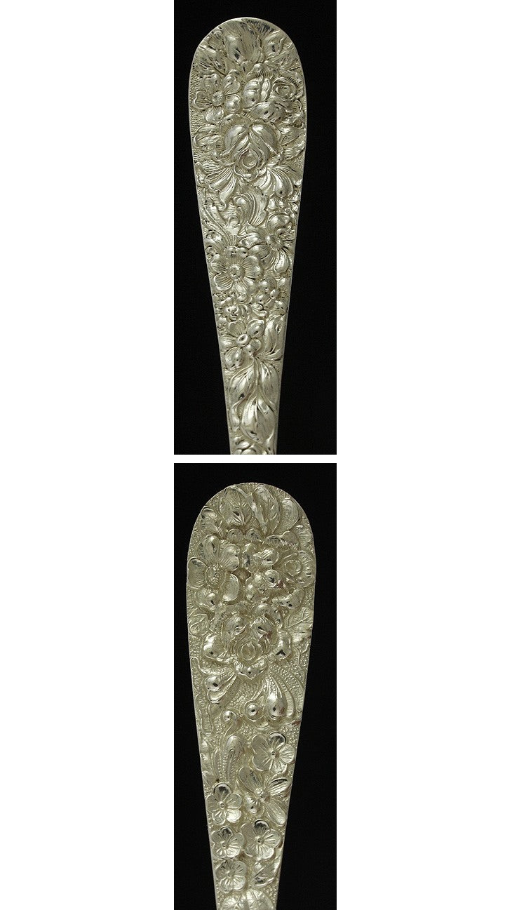 Antique Repousse Stieff Rose Sterling Silver Salad Spoon Fork Serving Set