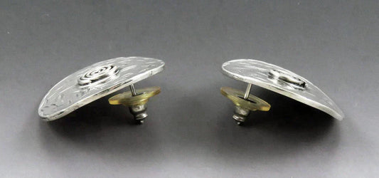 Lovely Pair Hand Made Artisan Sterling Silver Spiral Disk Earrings