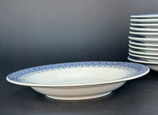 Antique 11 Royal Worcester Large Soup Bowls Blue-And-White 1890