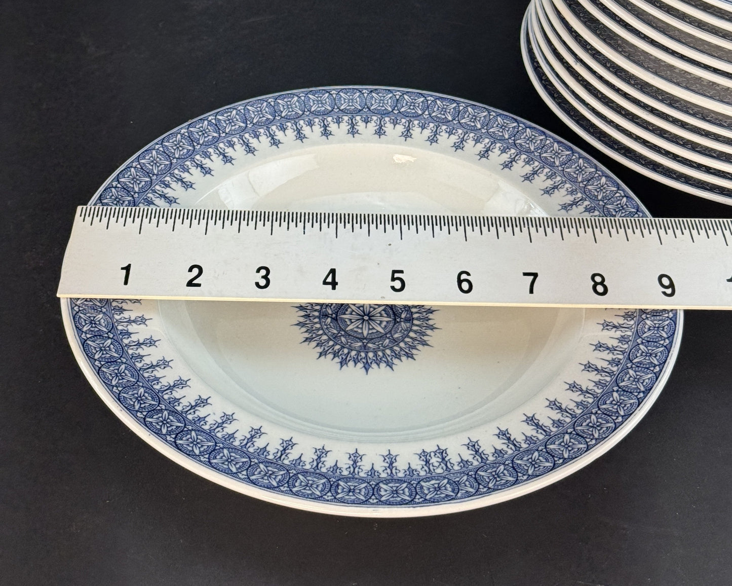 Antique 11 Royal Worcester Large Soup Bowls Blue-And-White 1890