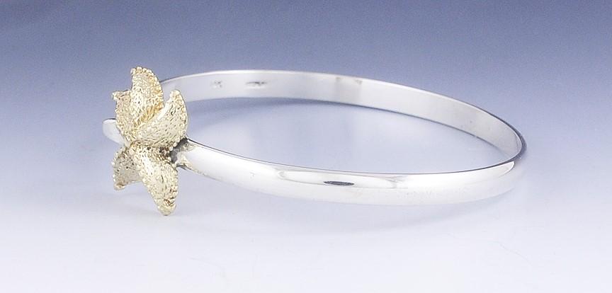 Cute 14k Gold & Sterling Silver Starfish Bangle Bracelet