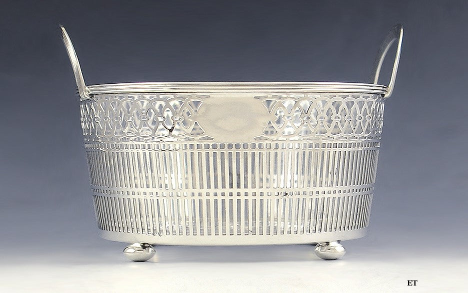 Antique Early 1900s Watson Sterling Silver Glass Liner Pierced Bowl/Dish/Basket