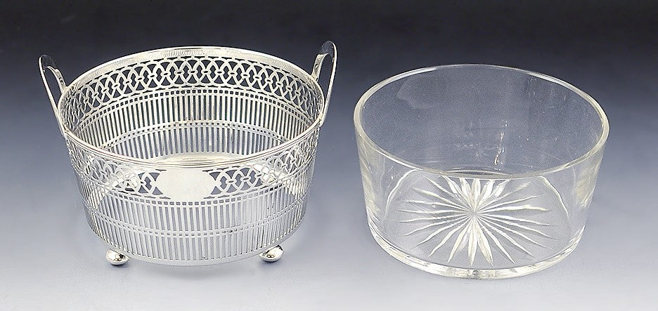 Antique Early 1900s Watson Sterling Silver Glass Liner Pierced Bowl/Dish/Basket