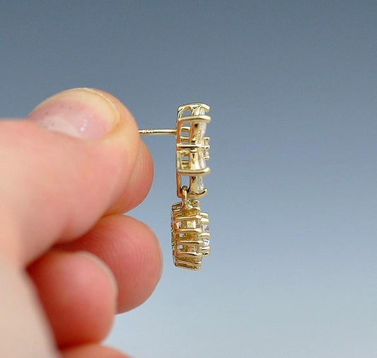 Snazzy 14k Yellow Gold and Cubic Zirconia Earrings, Star Studs w/Round Drops