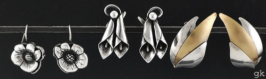 3 Pairs Sterling Silver Earrings Floral Screw Back and Pierced