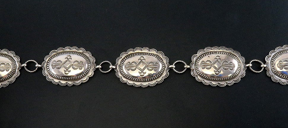Stylish VTG Native American Indian Sterling Silver 33" Hand Punched Concho Belt