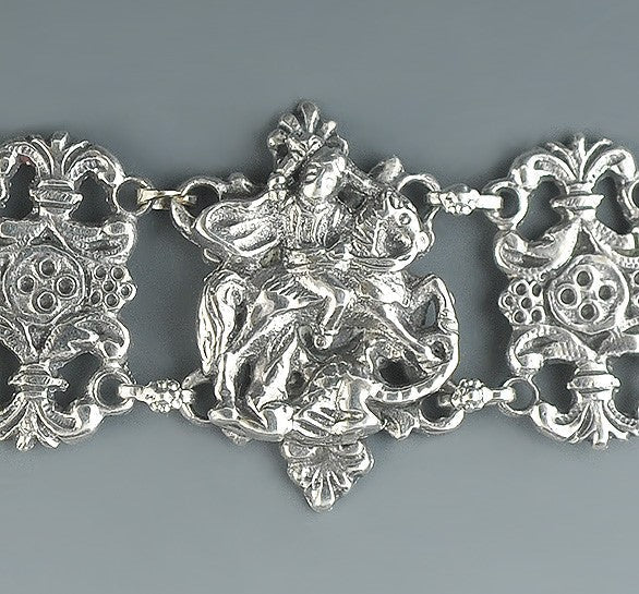 Vintage Italian Silver Link Bracelet w/ St. George and Dragon and Designs