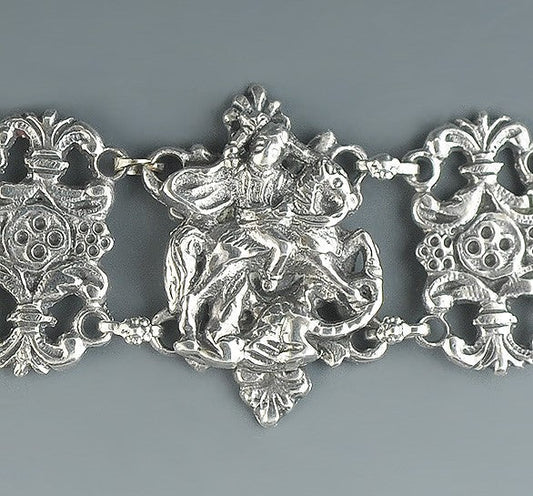 Vintage Italian Silver Link Bracelet w/ St. George and Dragon and Designs