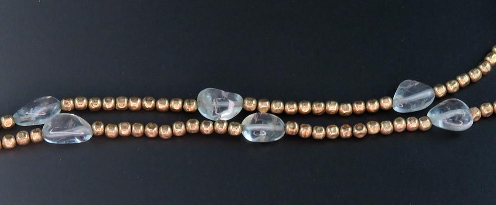 Stylish VTG Aquamarine Tumbled Beads Gold Filled Opera Length 30" Necklace