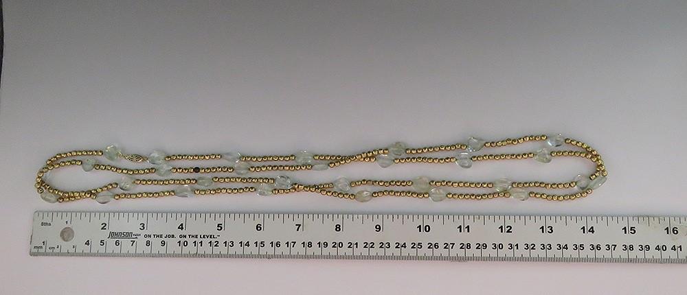 Stylish VTG Aquamarine Tumbled Beads Gold Filled Opera Length 30" Necklace