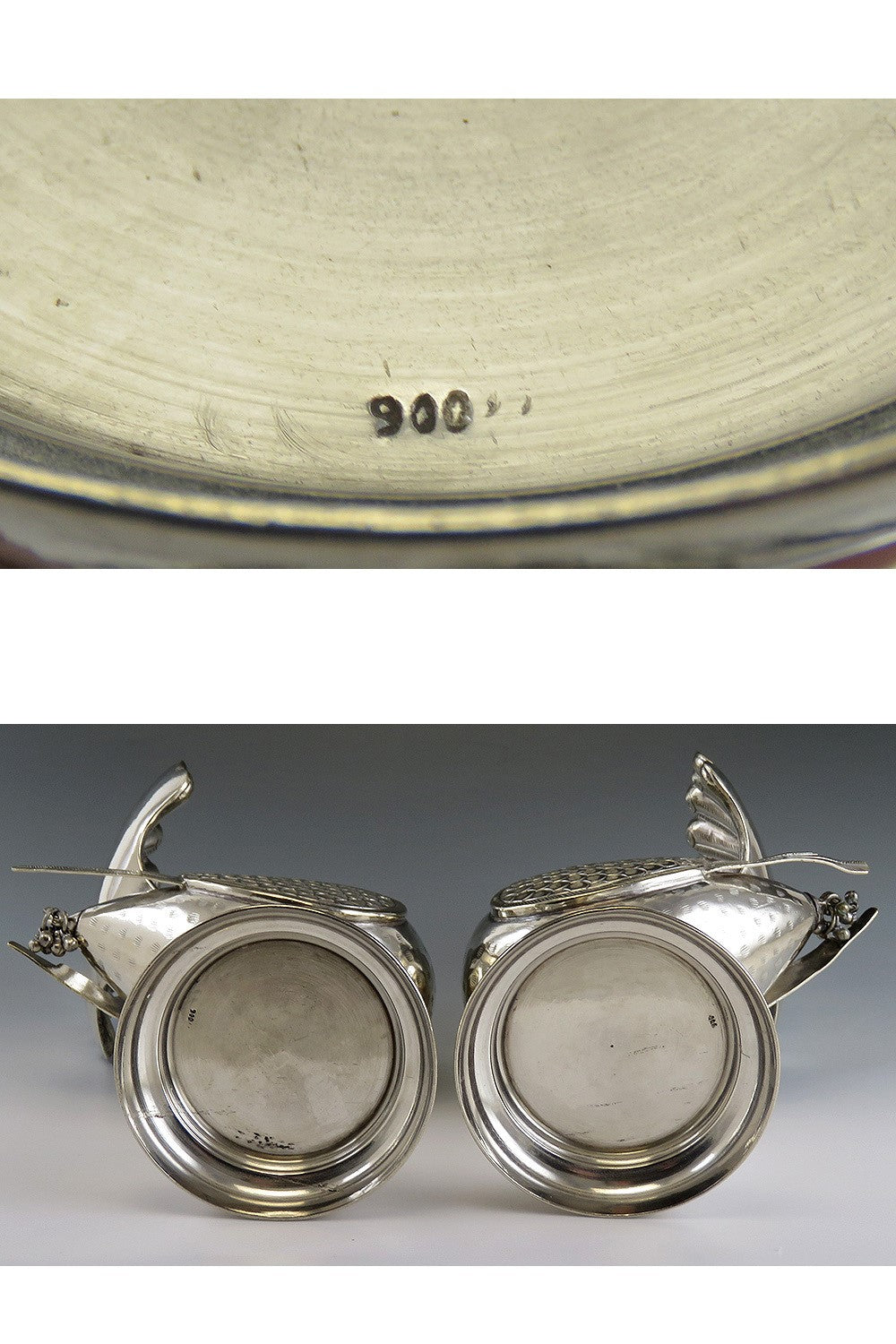 Pair of Mexican or Peruvian Whimsical Birds with Fan Tails 900 Purity Silver