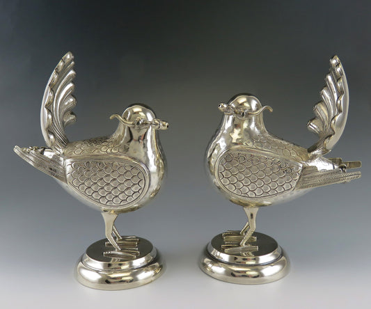 Pair of Mexican or Peruvian Whimsical Birds with Fan Tails 900 Purity Silver