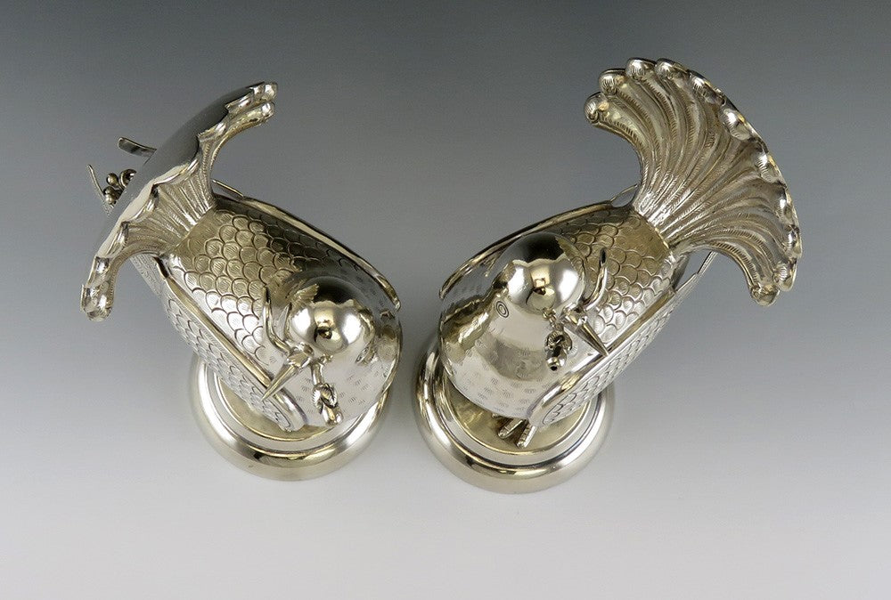 Pair of Mexican or Peruvian Whimsical Birds with Fan Tails 900 Purity Silver