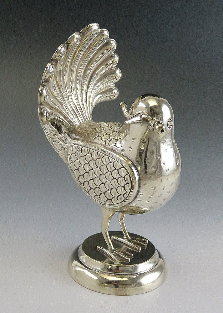 Pair of Mexican or Peruvian Whimsical Birds with Fan Tails 900 Purity Silver