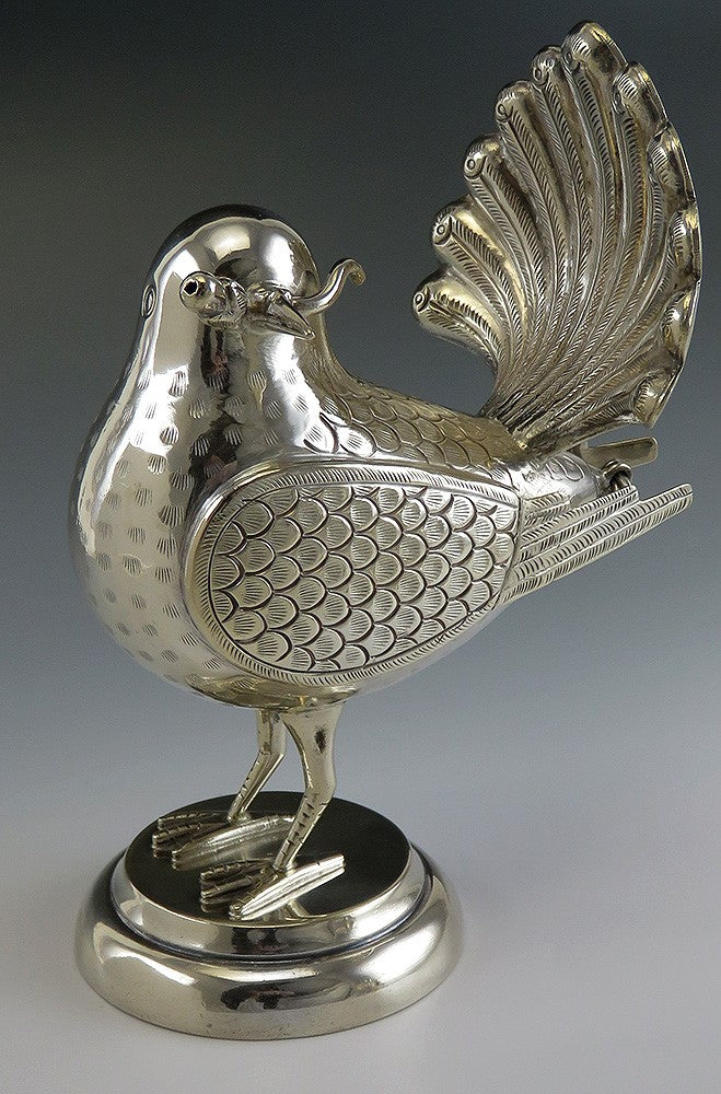 Pair of Mexican or Peruvian Whimsical Birds with Fan Tails 900 Purity Silver