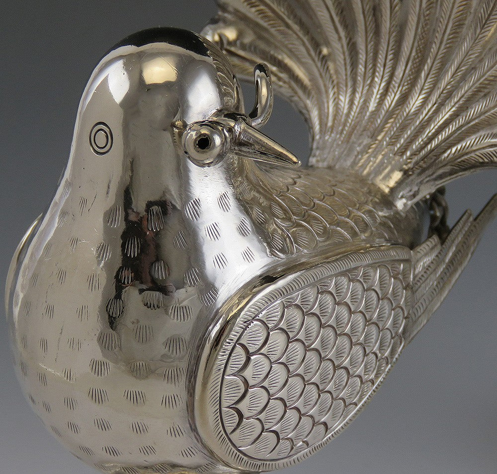 Pair of Mexican or Peruvian Whimsical Birds with Fan Tails 900 Purity Silver