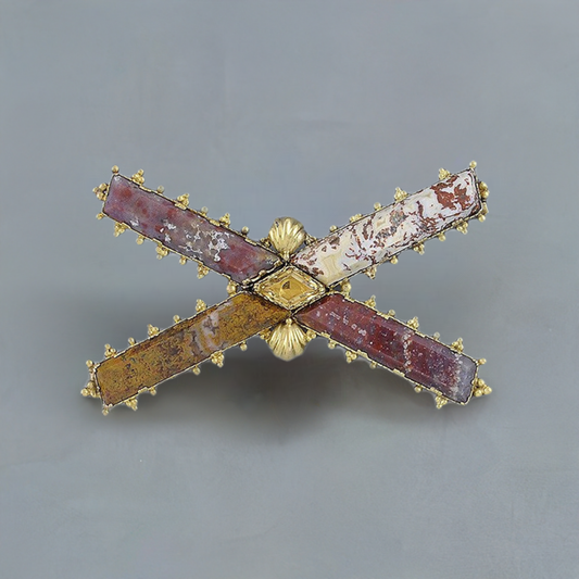 Rare c1850s-1870s Scottish Agate Citrine 14k Gold Pin/Brooch